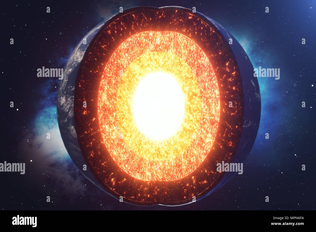 Struttura di massa di nucleo. Struttura di strati di terra. La struttura della crosta terrestre. Massa sezione trasversale nella vista dallo spazio. Gli elementi di questa immagine fur Foto Stock