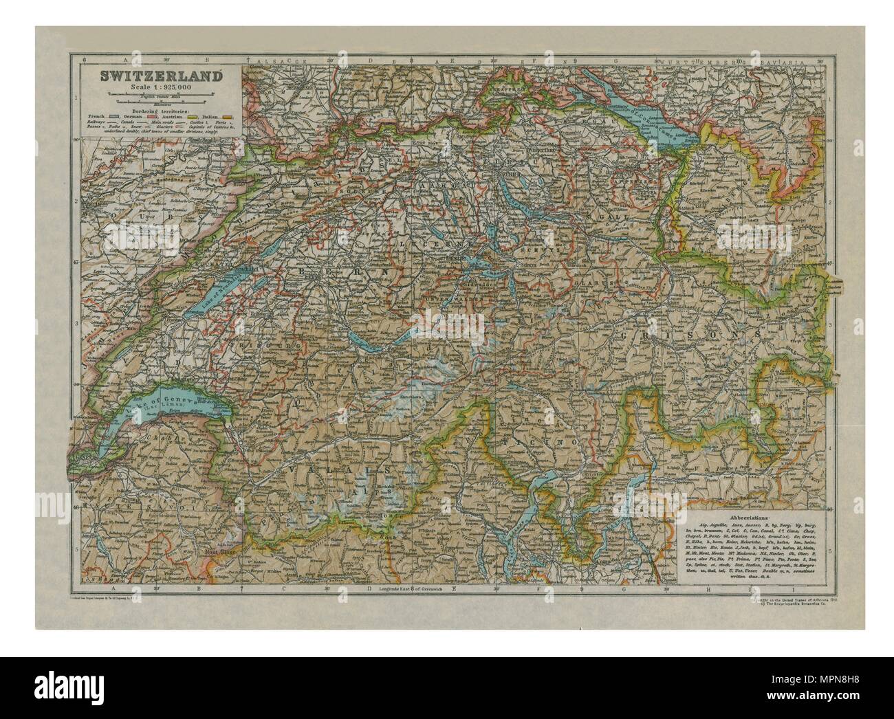 Cartina della Svizzera. Artista: sconosciuto. Foto Stock