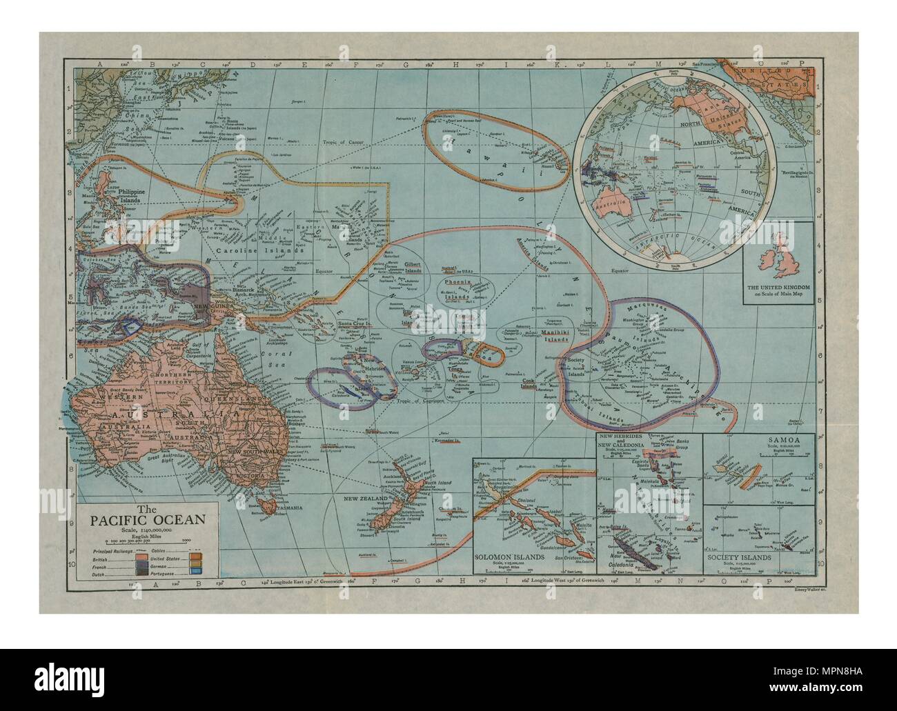 Mappa dell'Oceano Pacifico, c1910s. Creatore: Emery Walker Ltd. Foto Stock