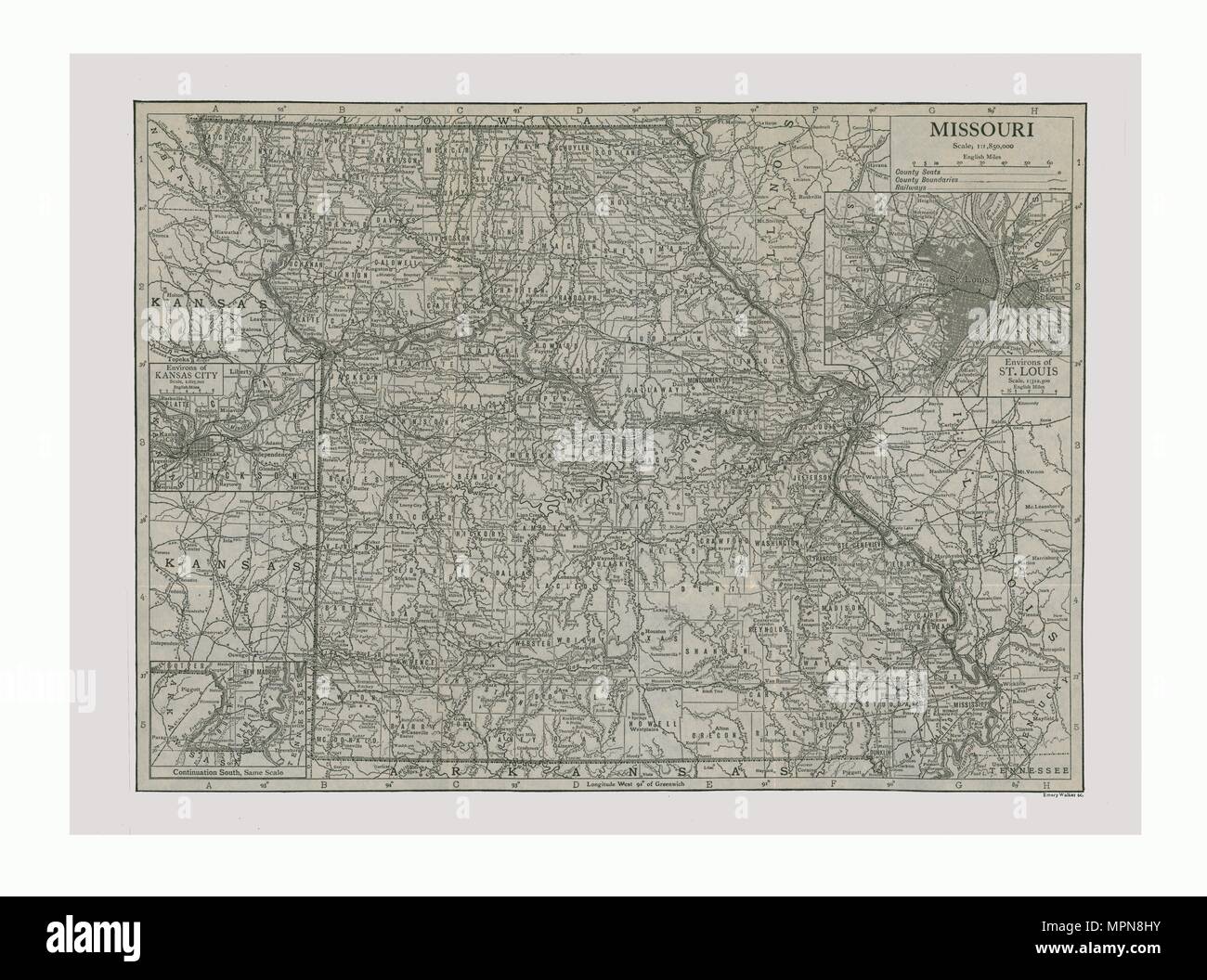 Mappa del Missouri, USA, c1900s. Creatore: Emery Walker Ltd. Foto Stock