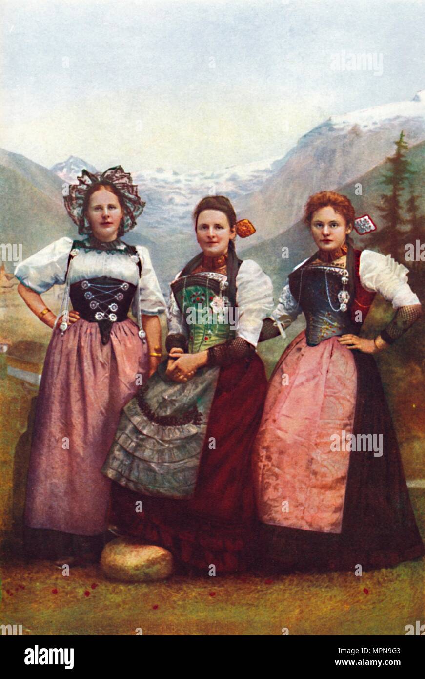 Tre le ragazze svizzere, 1912. Artista: sconosciuto. Foto Stock