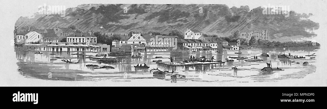 "Scena a Baton Rouge durante le inondazioni del 1874", 1883. Artista: sconosciuto. Foto Stock