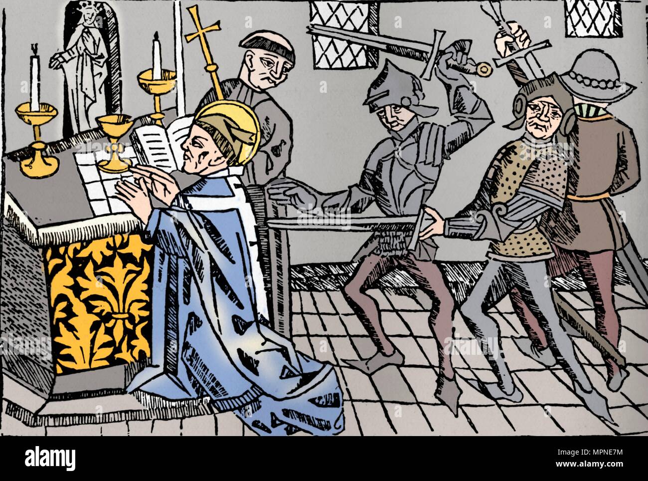 'Martyrdom di San Tommaso di Canterbury', C1484. Artista: William Caxton. Foto Stock