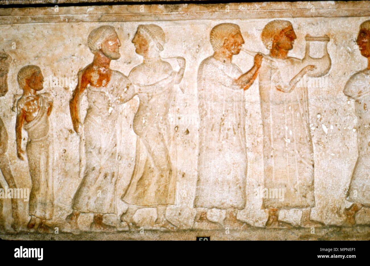 Sarcofago etrusco dettaglio Processione con musicisti, c5secolo BC-4secolo A.C. Artista: sconosciuto. Foto Stock