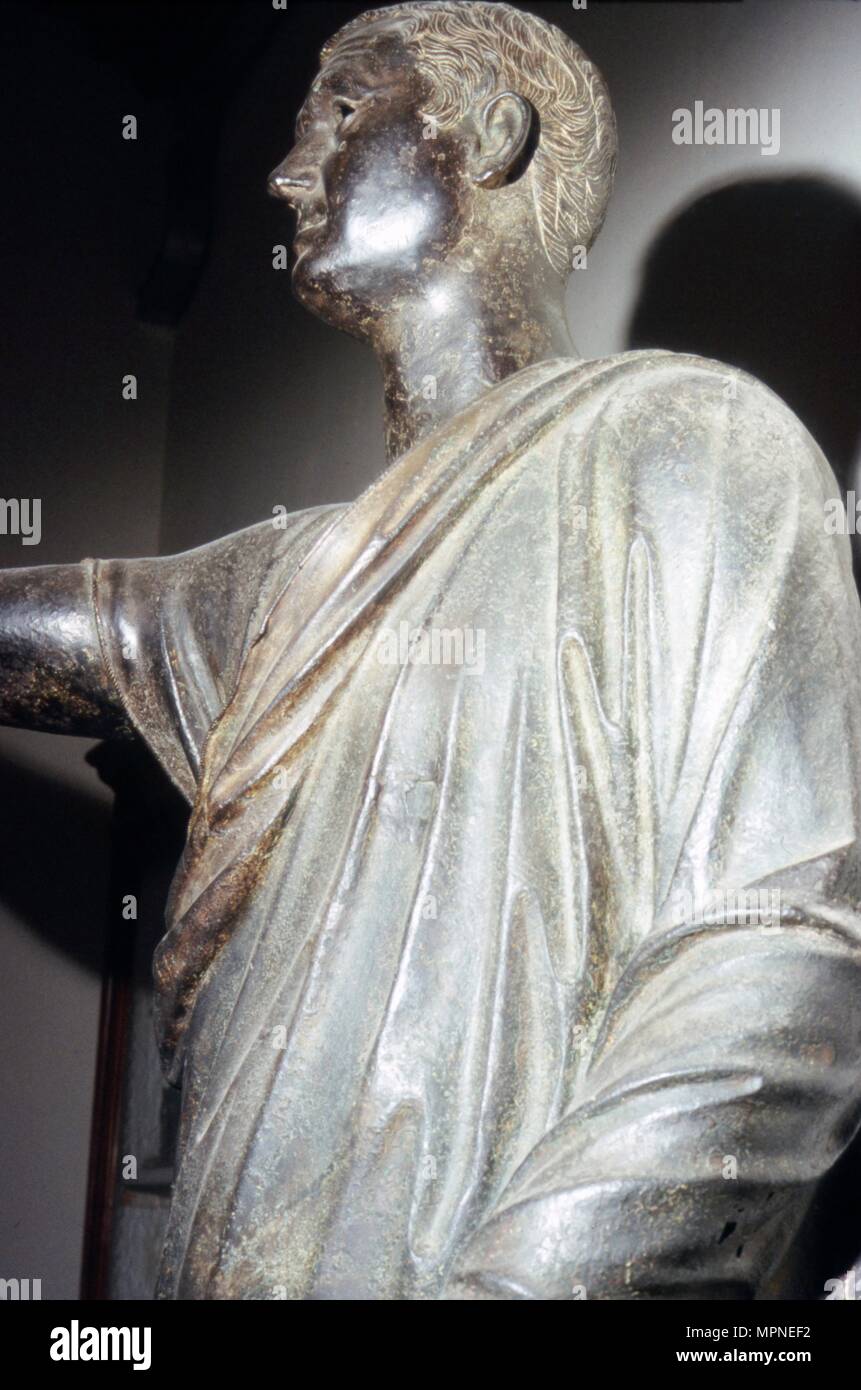 L'oratore, Bronzo etrusco, dettaglio del I secolo A.C. Artista: sconosciuto. Foto Stock