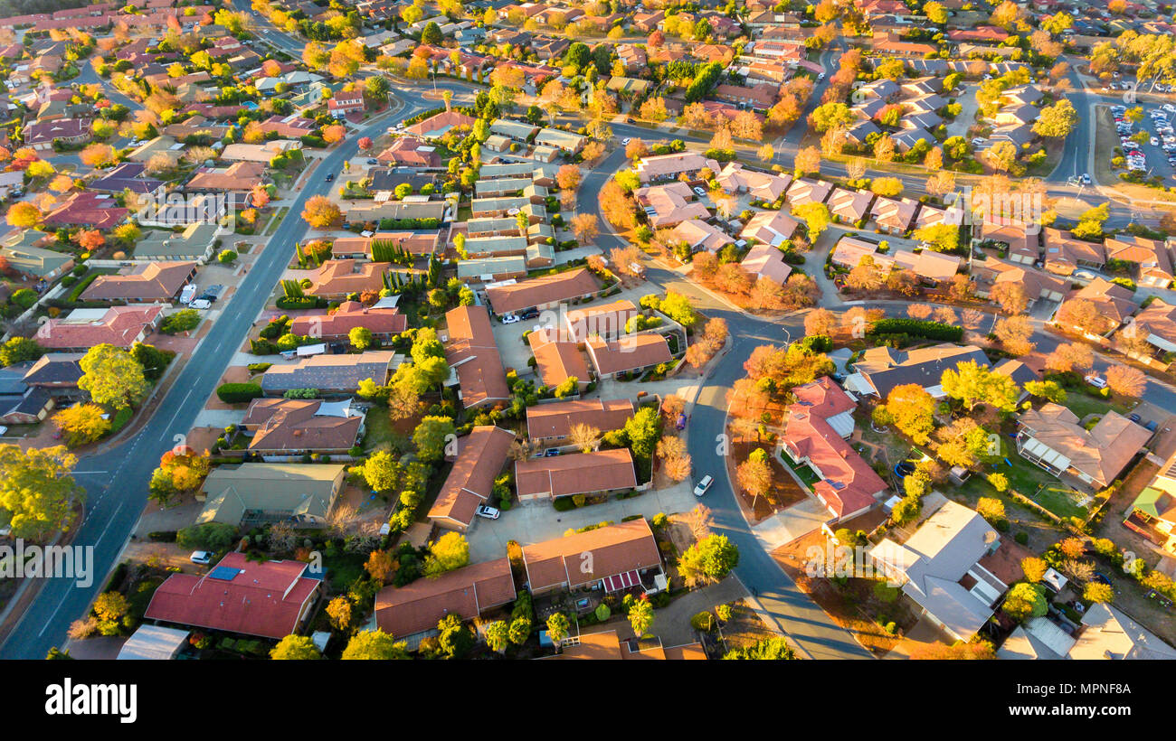 Vista aerea di un tipico sobborgo australiano Foto Stock
