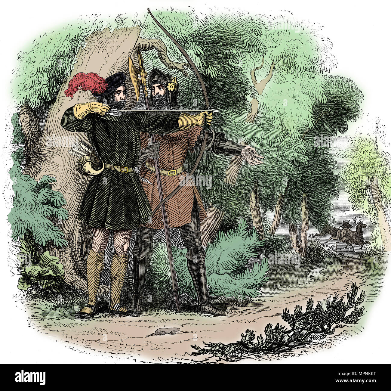 Robin Hood, leggendario English folk hero e fuorilegge e difensore dei poveri, agli inizi del XIX secolo. Artista: sconosciuto. Foto Stock