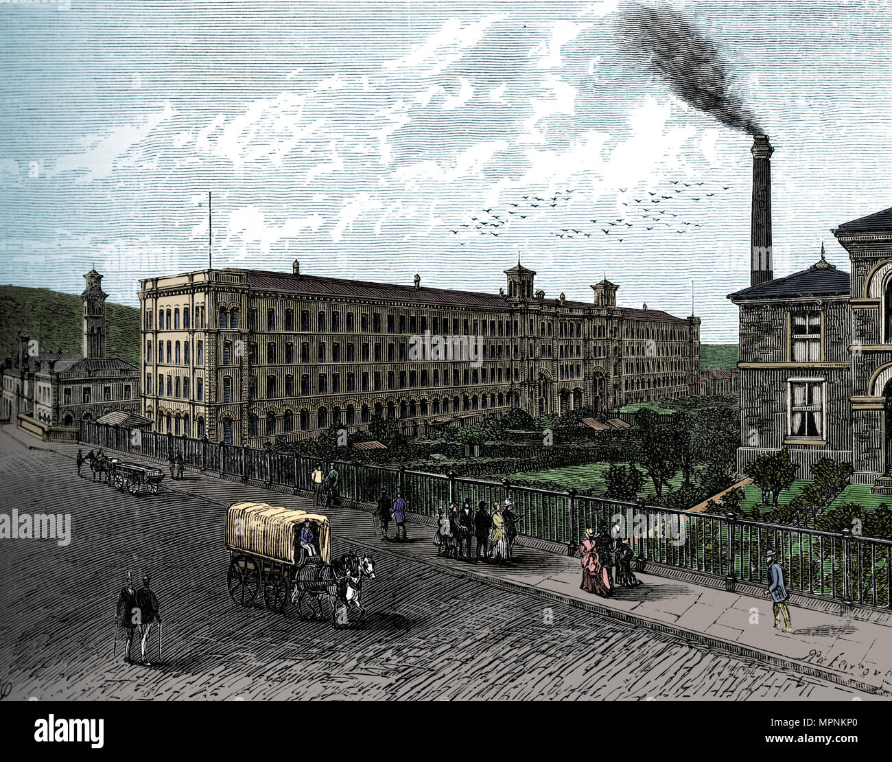 Il mulino di Saltaire, c1880. Artista: sconosciuto. Foto Stock