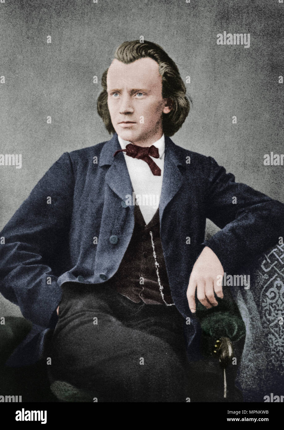 Johannes Brahms (1833-1897), compositore tedesco e il pianista, c1866. Artista: sconosciuto. Foto Stock