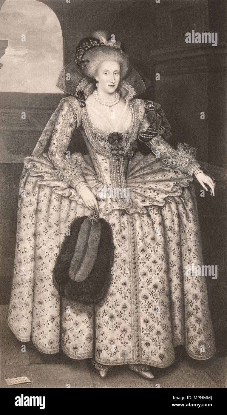 "Queen Anne di Danimarca", 1611-1614, (1904). Artista: Marcus Gheeraerts il giovane. Foto Stock