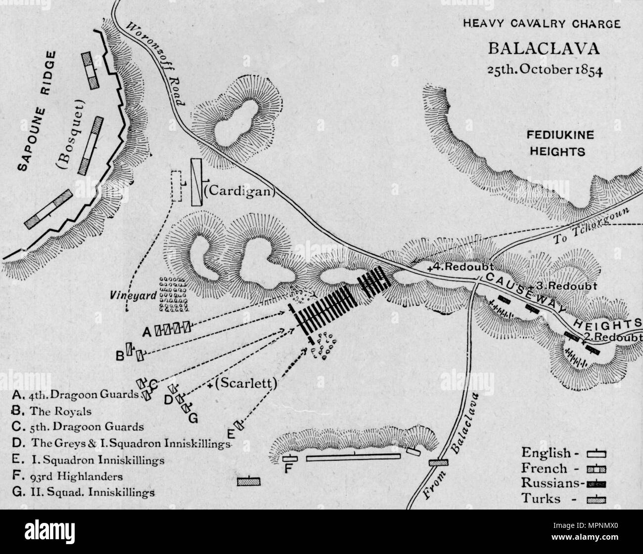 'La pesante Carica di cavalleria a Balaclava', 1902. Artista: Walker & Boutall. Foto Stock