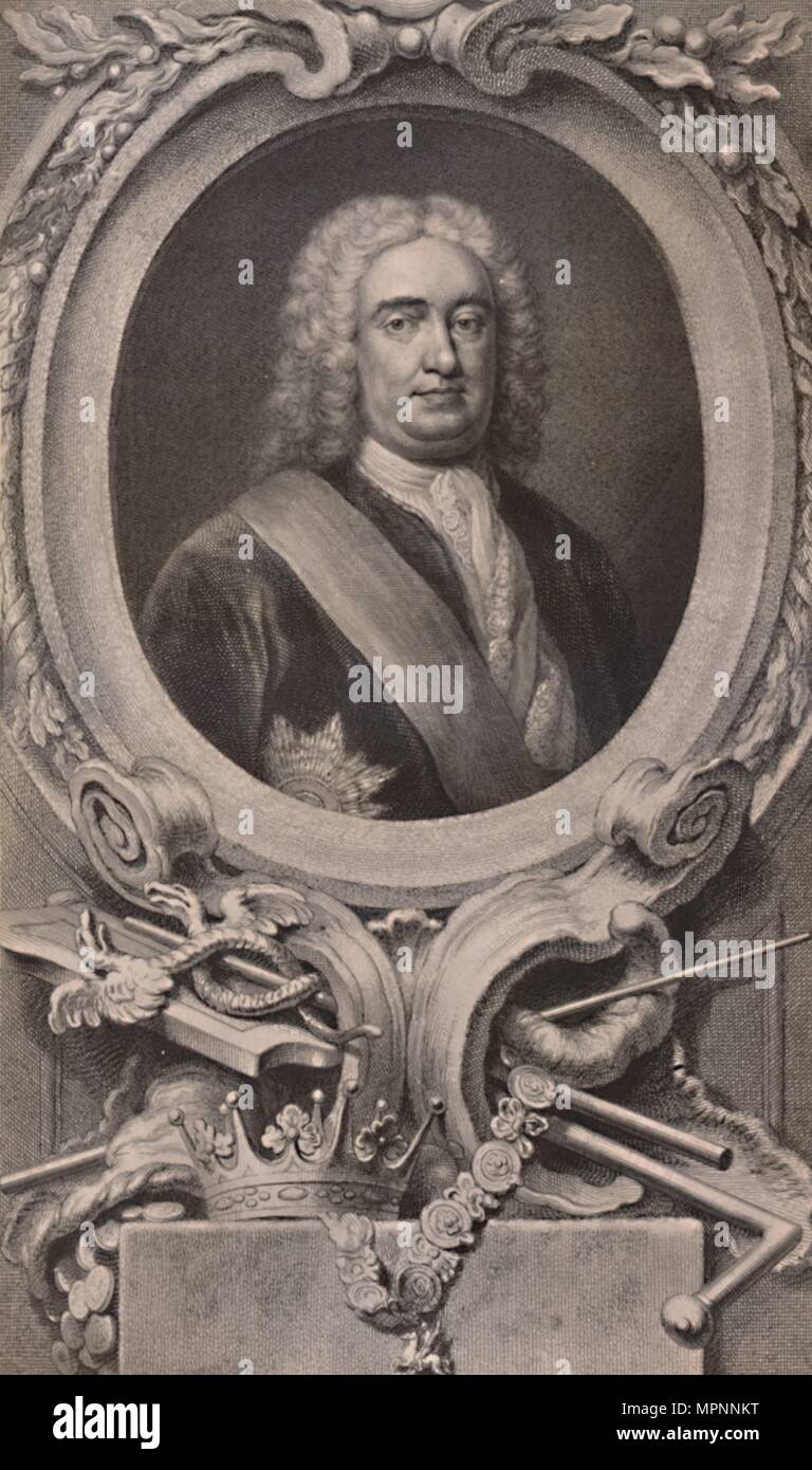 Sir Robert Walpole, statista inglese e il Primo Ministro, c1746 (1894). Artista: Jacobus Houbraken. Foto Stock