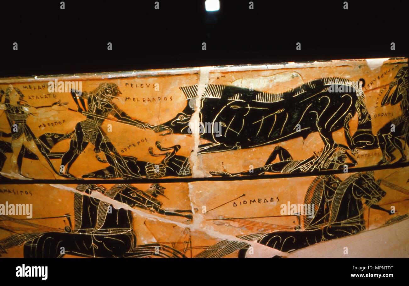 Dettaglio dal vaso François Peleus e Atalanta con Caledonia caccia al cinghiale, c6th secolo a.c. artisti: Ergotimos, Kleitias. Foto Stock