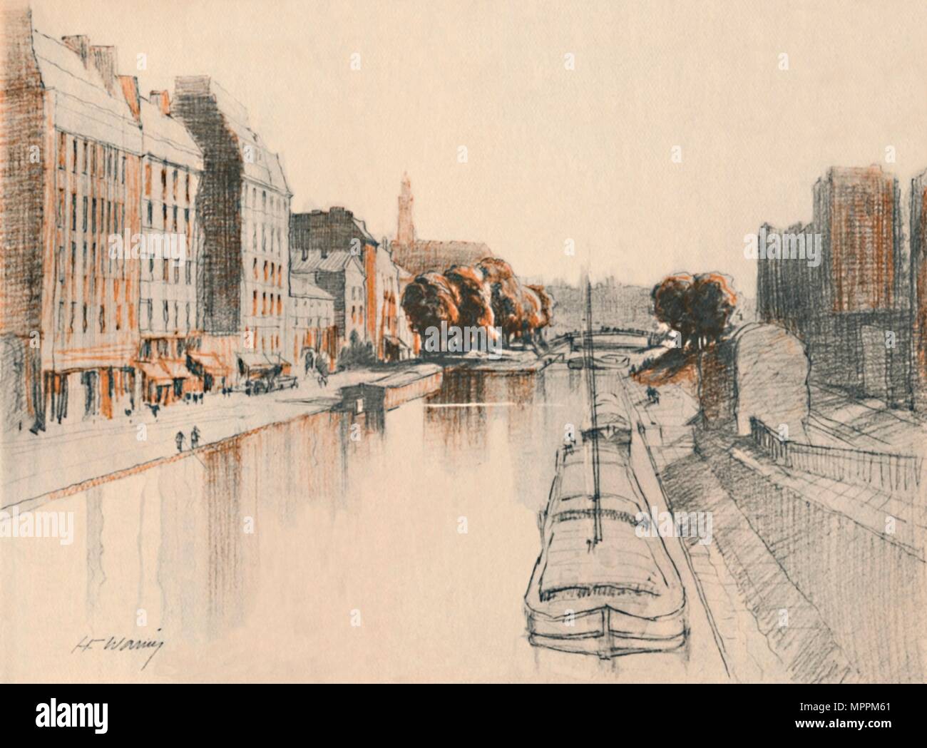 'Il Canal St Martin', c1927, (1927). Artista: Henry Franchi Waring. Foto Stock