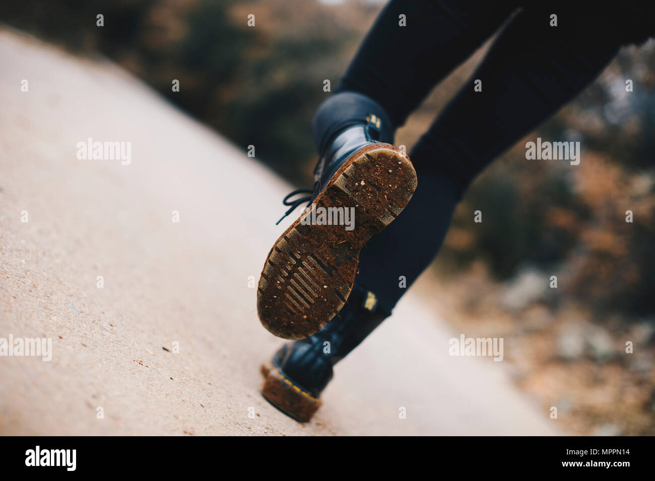 Suola sporca di stivali, close-up Foto Stock