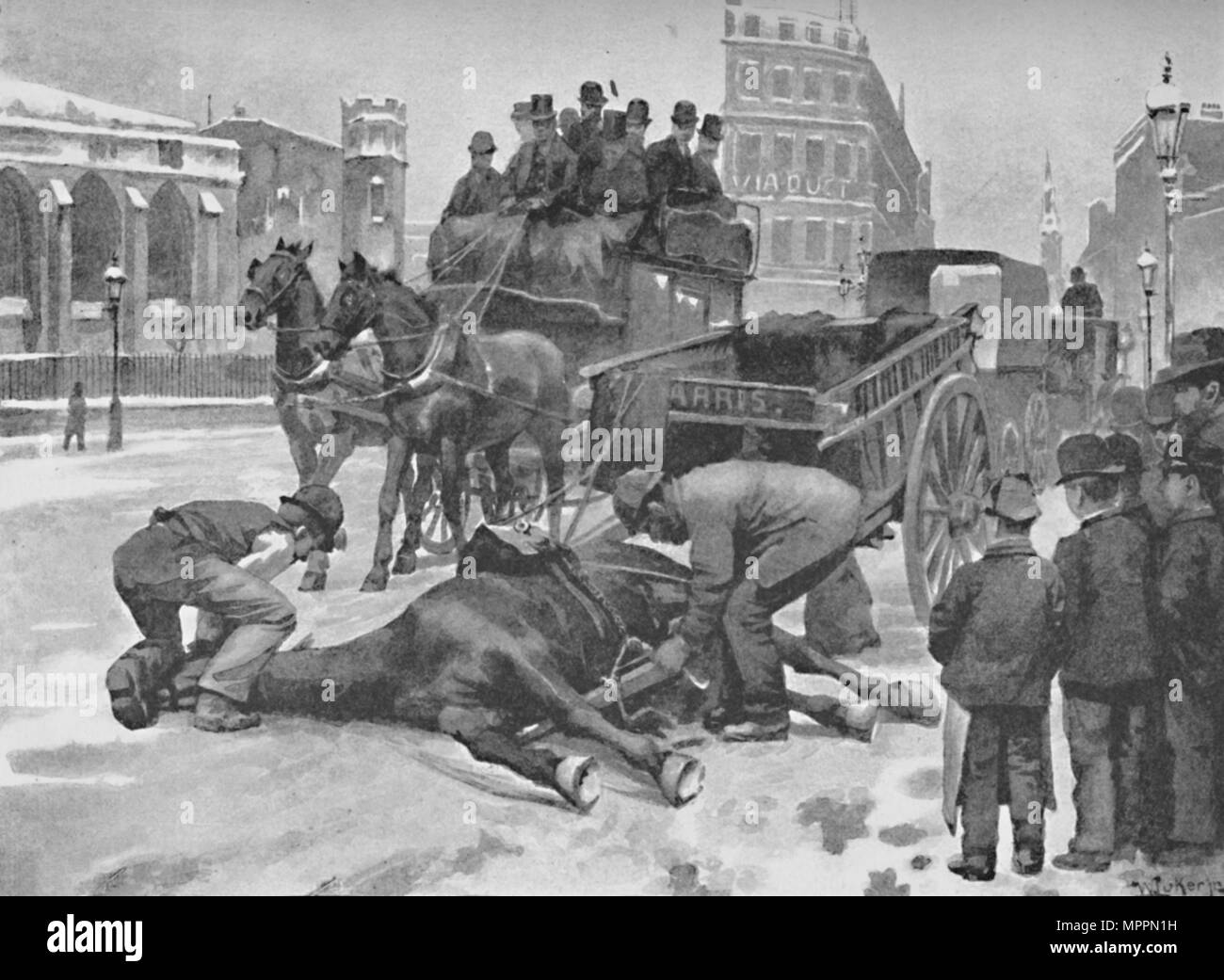 "Holborn Viaduct - una brutta giornata', 1891. Artista: William Luker. Foto Stock