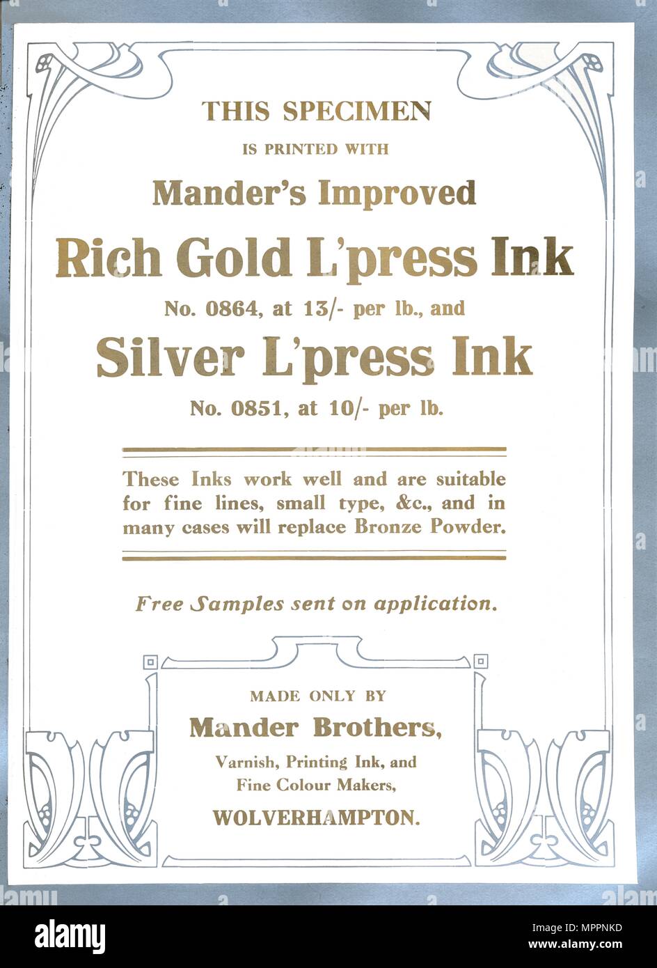 'Mander fratelli inserzione', 1919. Artista: Mander fratelli. Foto Stock