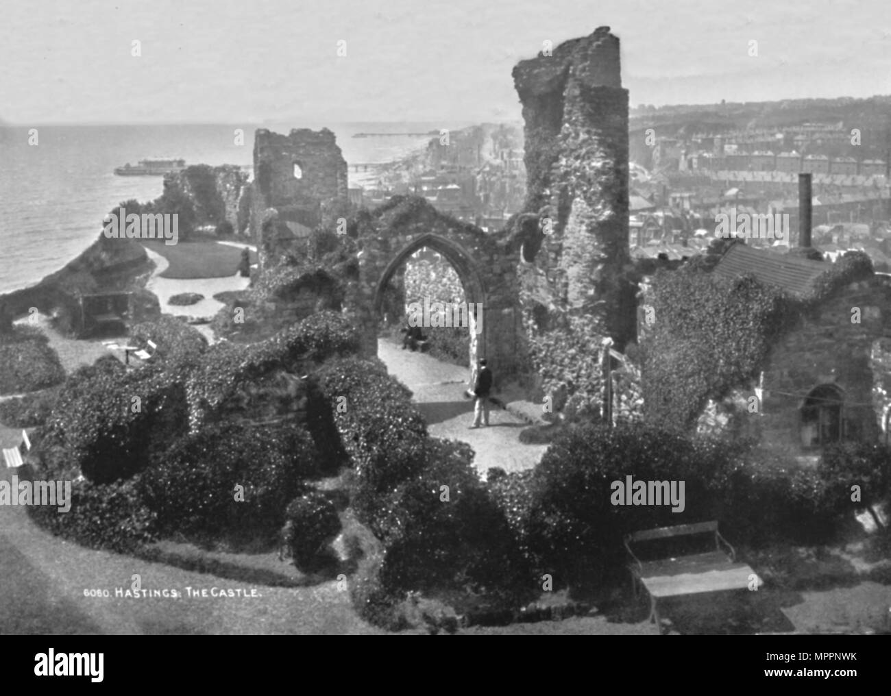 "Hastings. Il Castello', 1907. Artista: Photochrom Co Ltd di Londra. Foto Stock