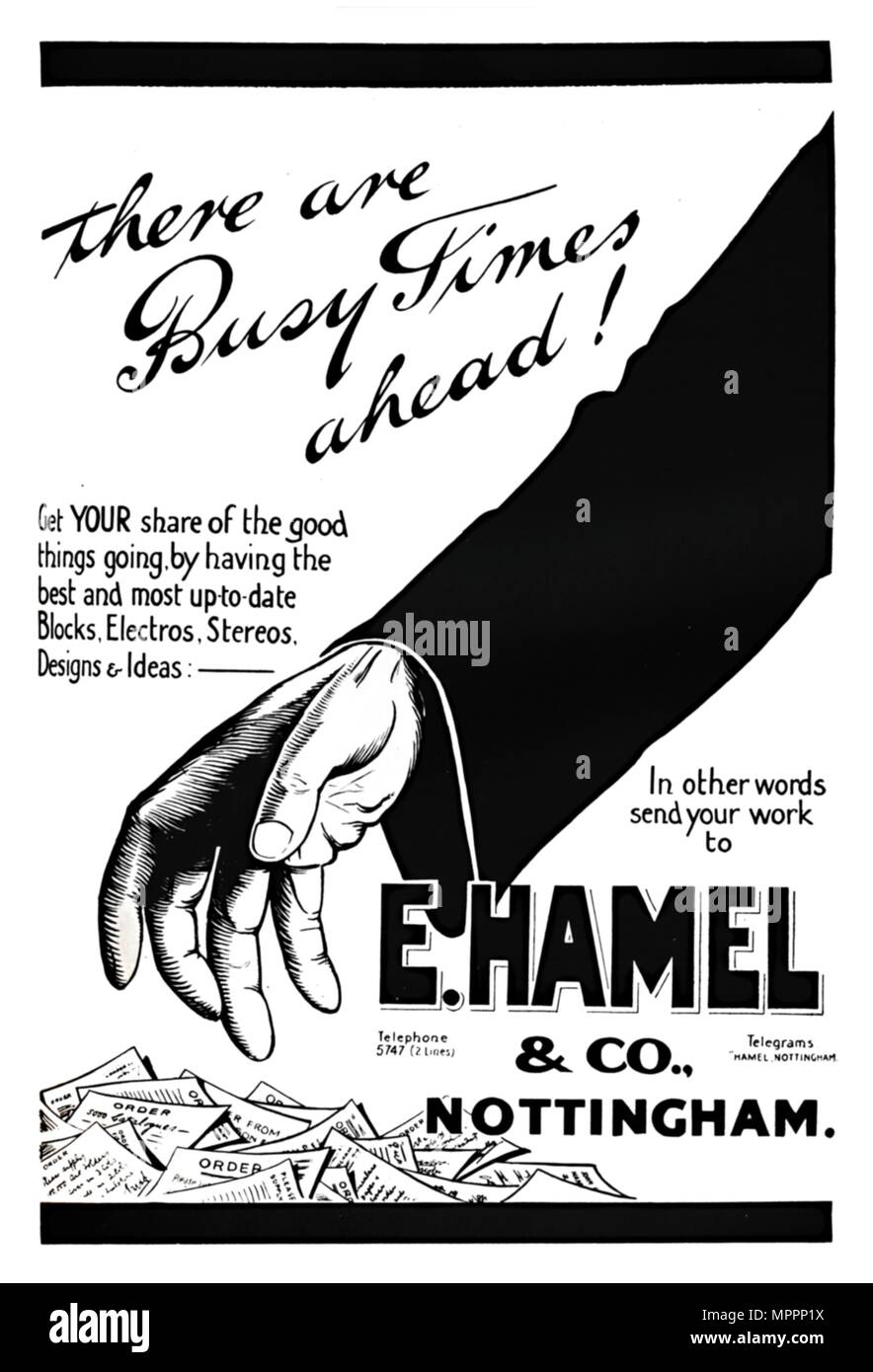 "E. Hamel & Co. spot - ci sono tempi occupati avanti!", 1919. Artista: sconosciuto. Foto Stock