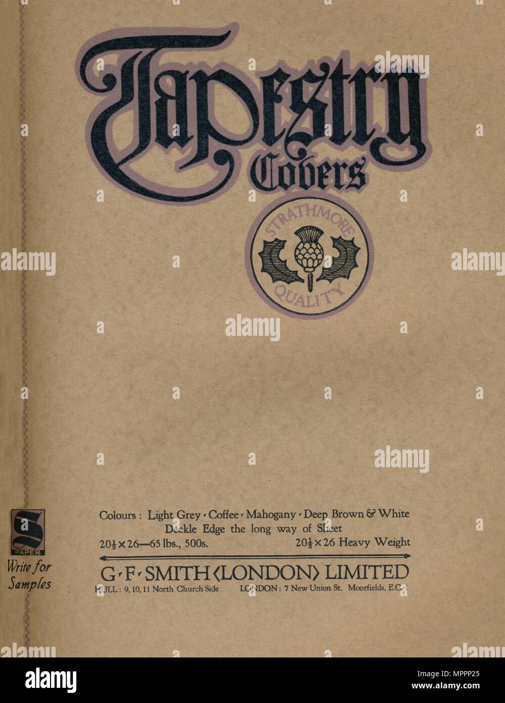 "Arazzo copre - G. F. Smith (Londra) Limited inserzione', 1919. Artista: sconosciuto. Foto Stock