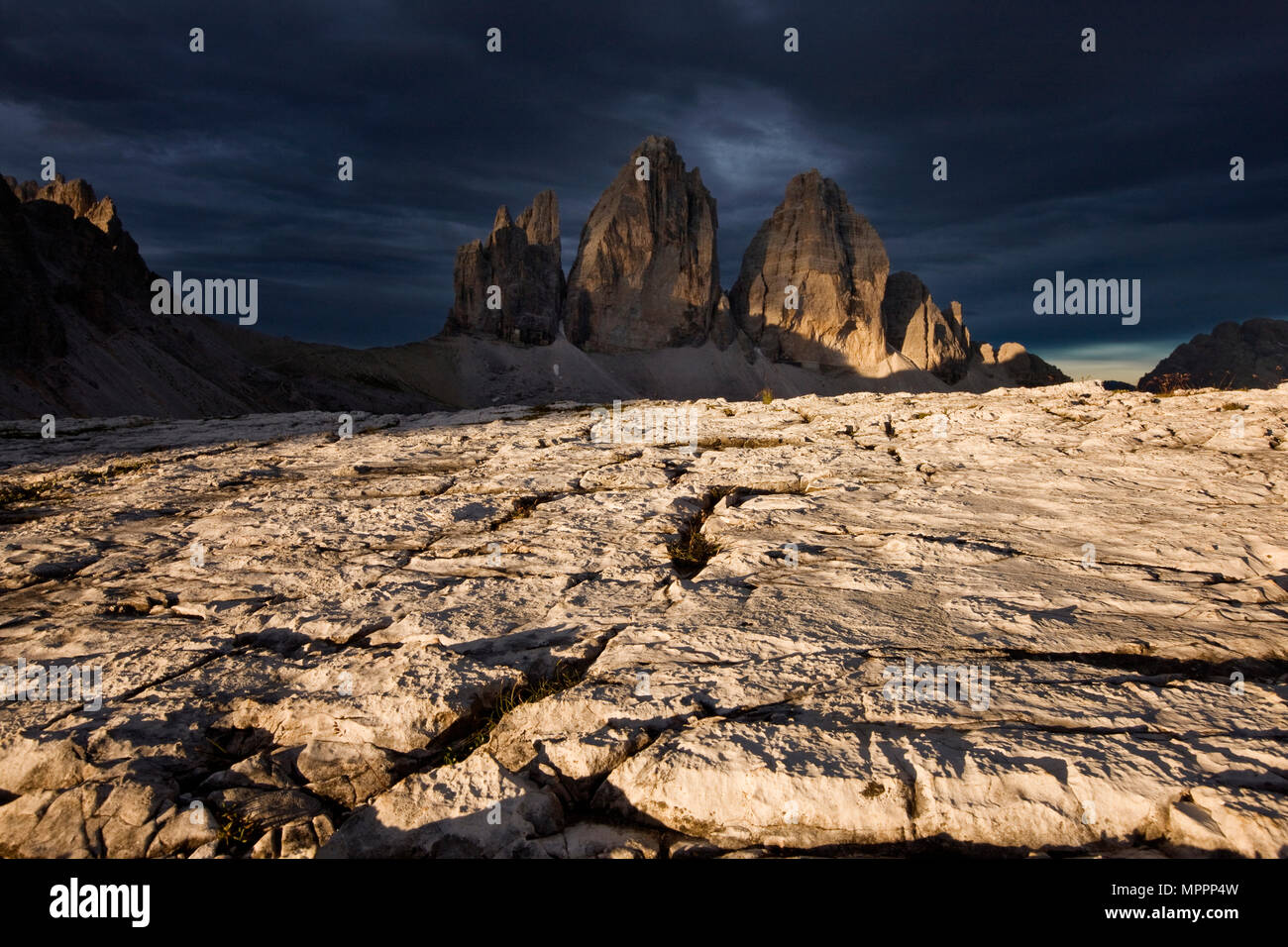 L'Italia, Dolomiti di Sesto, le Tre Cime di Lavaredo, parco naturale Tre Cime Foto Stock