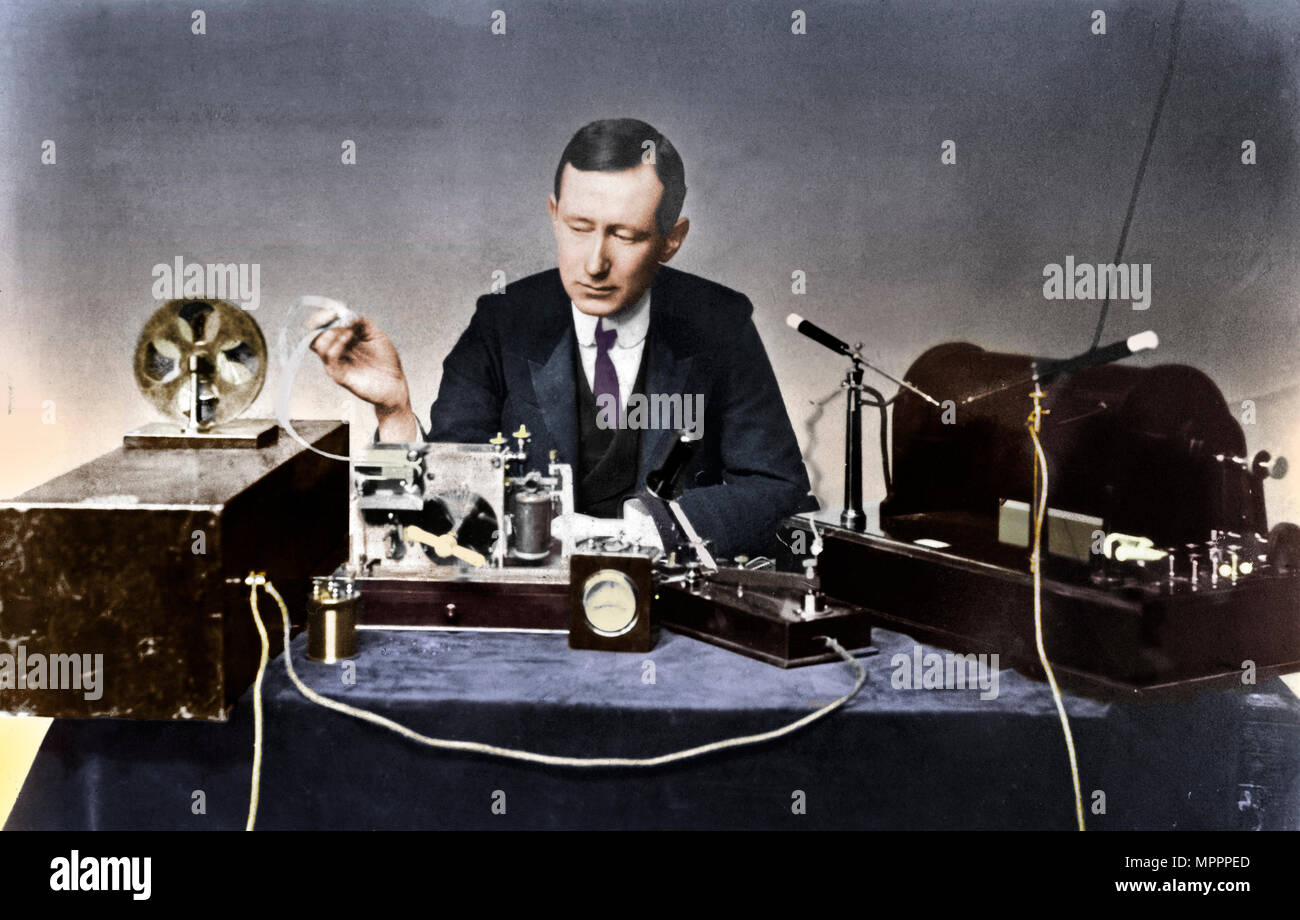 Guglielmo Marconi (1874-1937), il fisico italiano e autoradio Pioneer. Artista: sconosciuto. Foto Stock