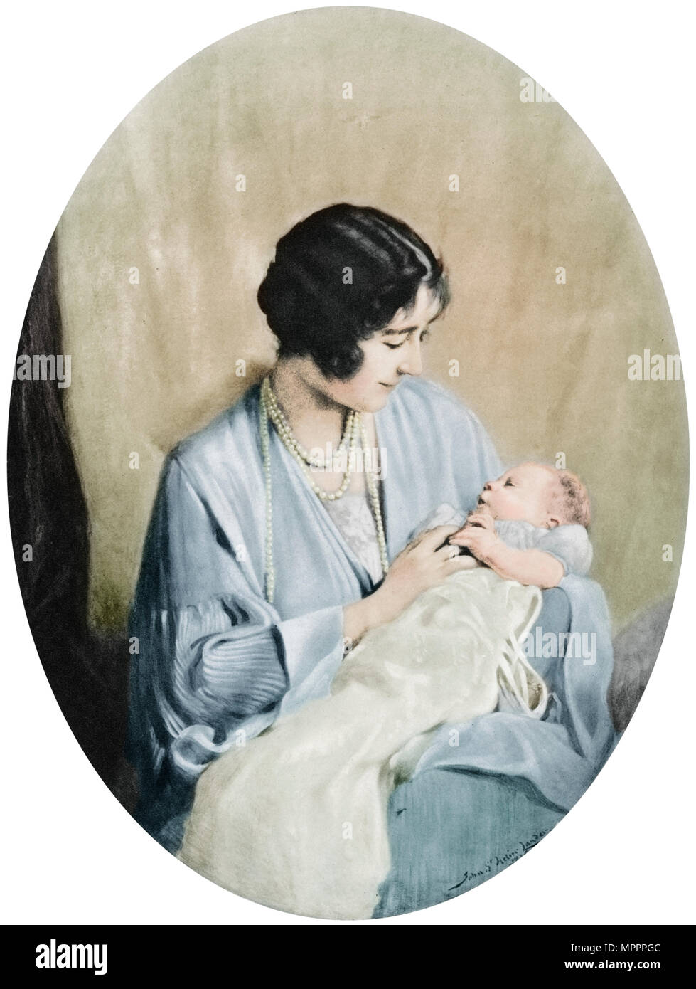 La regina Elisabetta con la Principessa Elisabetta nel 1926, (1937). Artista: Giovanni Saint-Helier Lander. Foto Stock