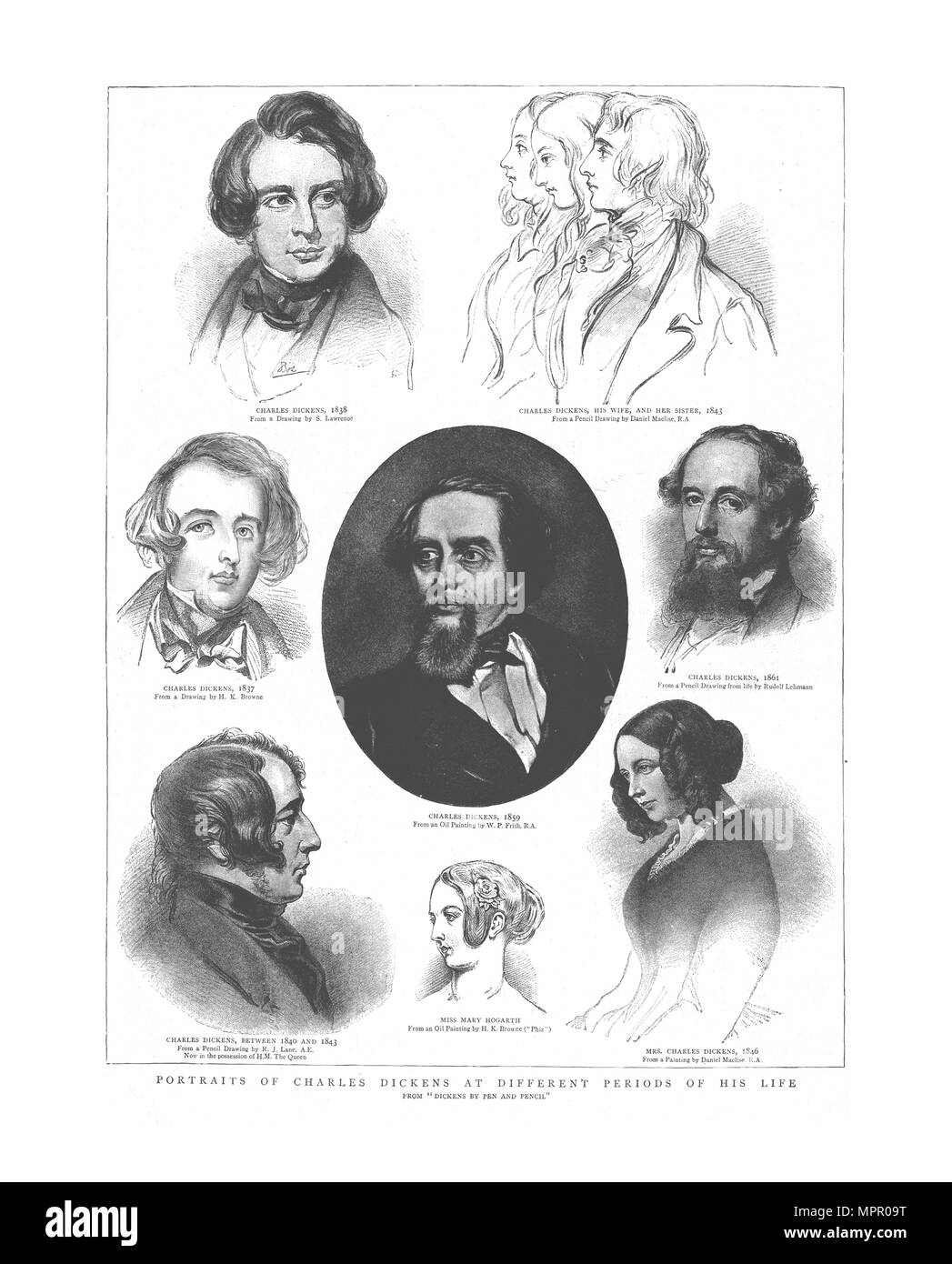 Ritratti di Charles Dickens in diversi periodi della sua vita, 1862. Artista: sconosciuto. Foto Stock