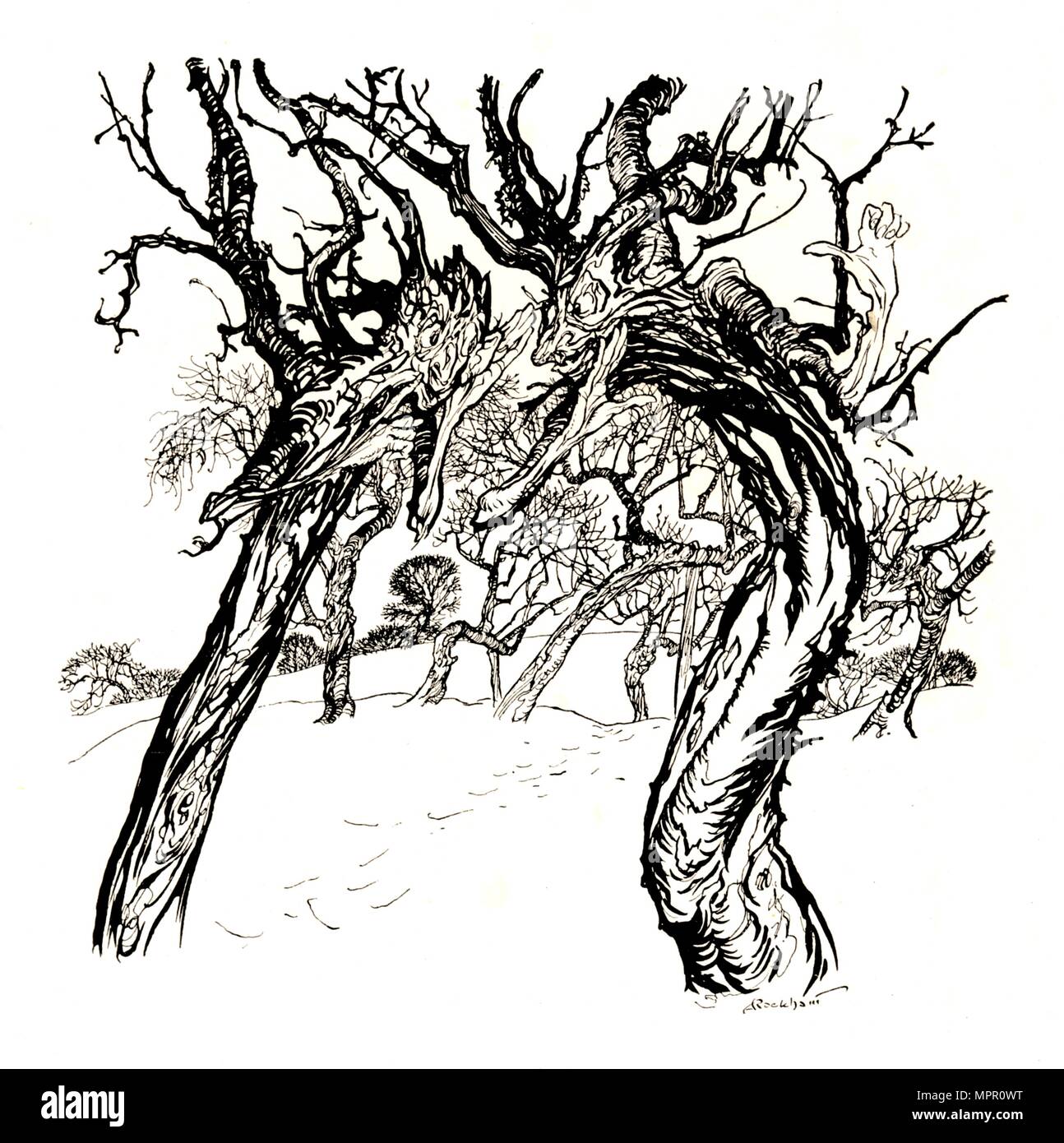 "Whispering alberi, da 'un piatto di mele", 1917, (1923). Artista: Arthur Rackham. Foto Stock