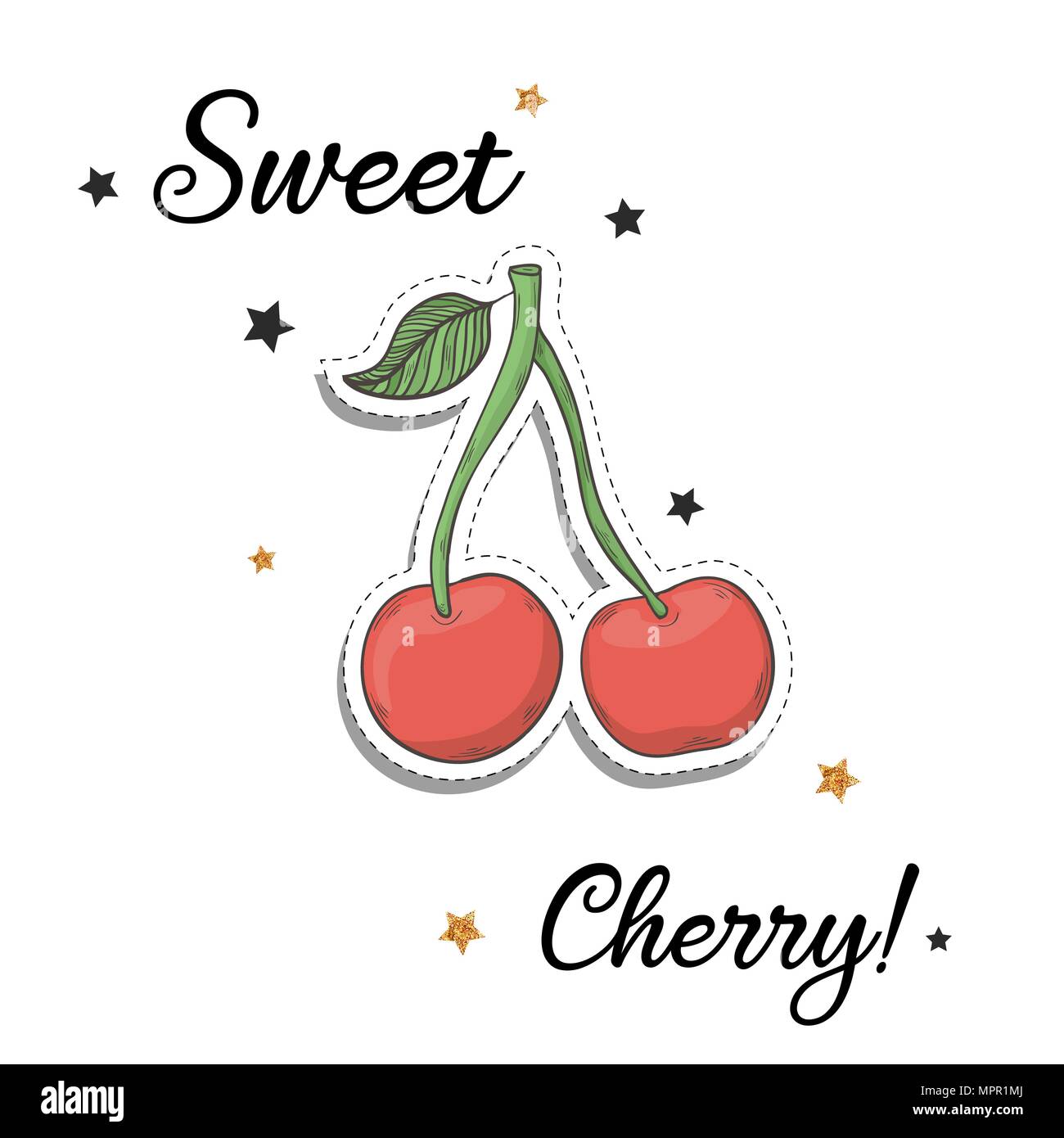 Adesivo di ciliegia. La Pezza di moda elemento con citazione ciliegio dolce concetto Illustrazione Vettoriale