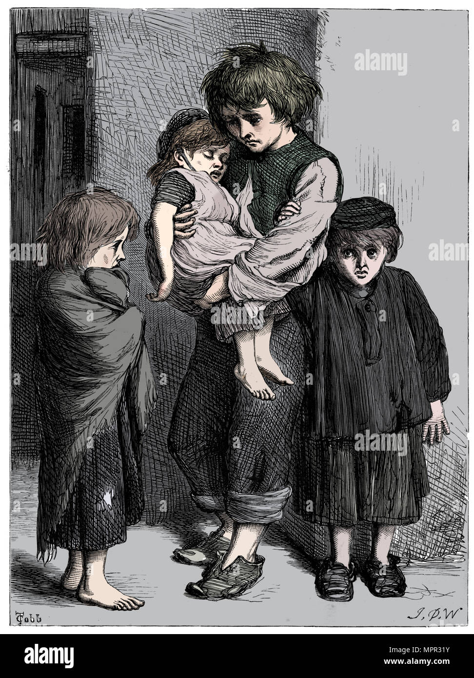 I figli dei poveri (Les Enfants Pauvres) - Il Ragged Babes che piangono, c1875. Artista: T Cobb. Foto Stock