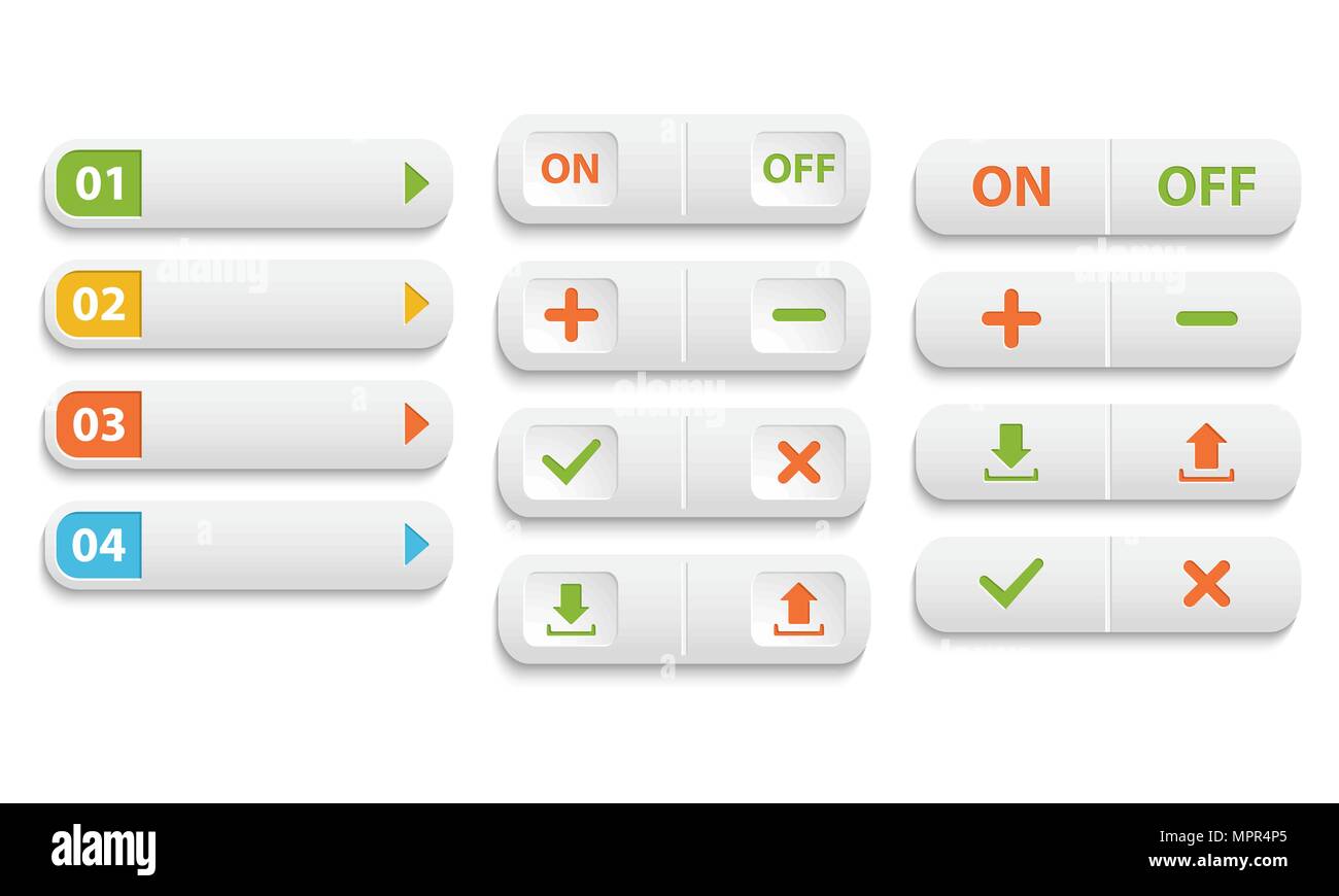 Vector realistica opaca di colore bianco pulsanti Web Illustrazione Vettoriale