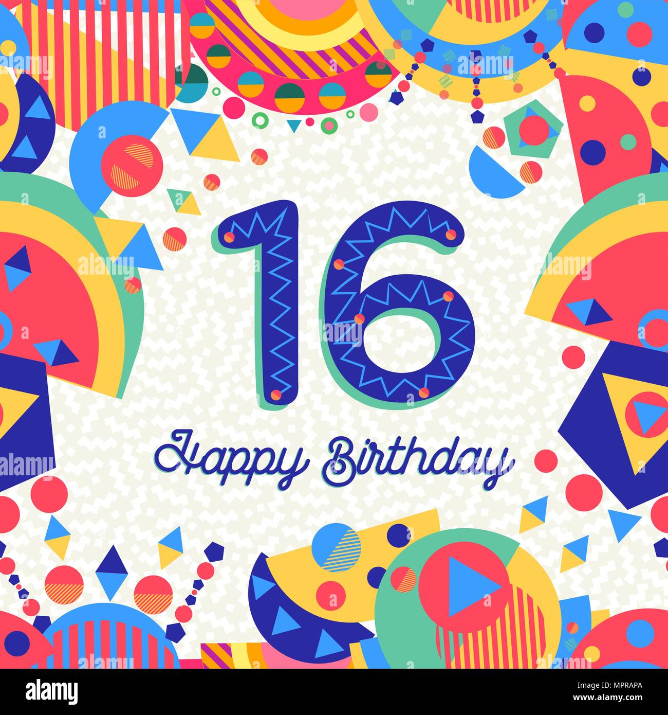 Buon Compleanno Sedici 16 Anno Design Divertente Con Il Numero Di Etichetta Di Testo E Decorazione Colorata Ideale Per L Invito Alla Festa O Biglietto Di Auguri Eps10 Vettore Immagine E Vettoriale