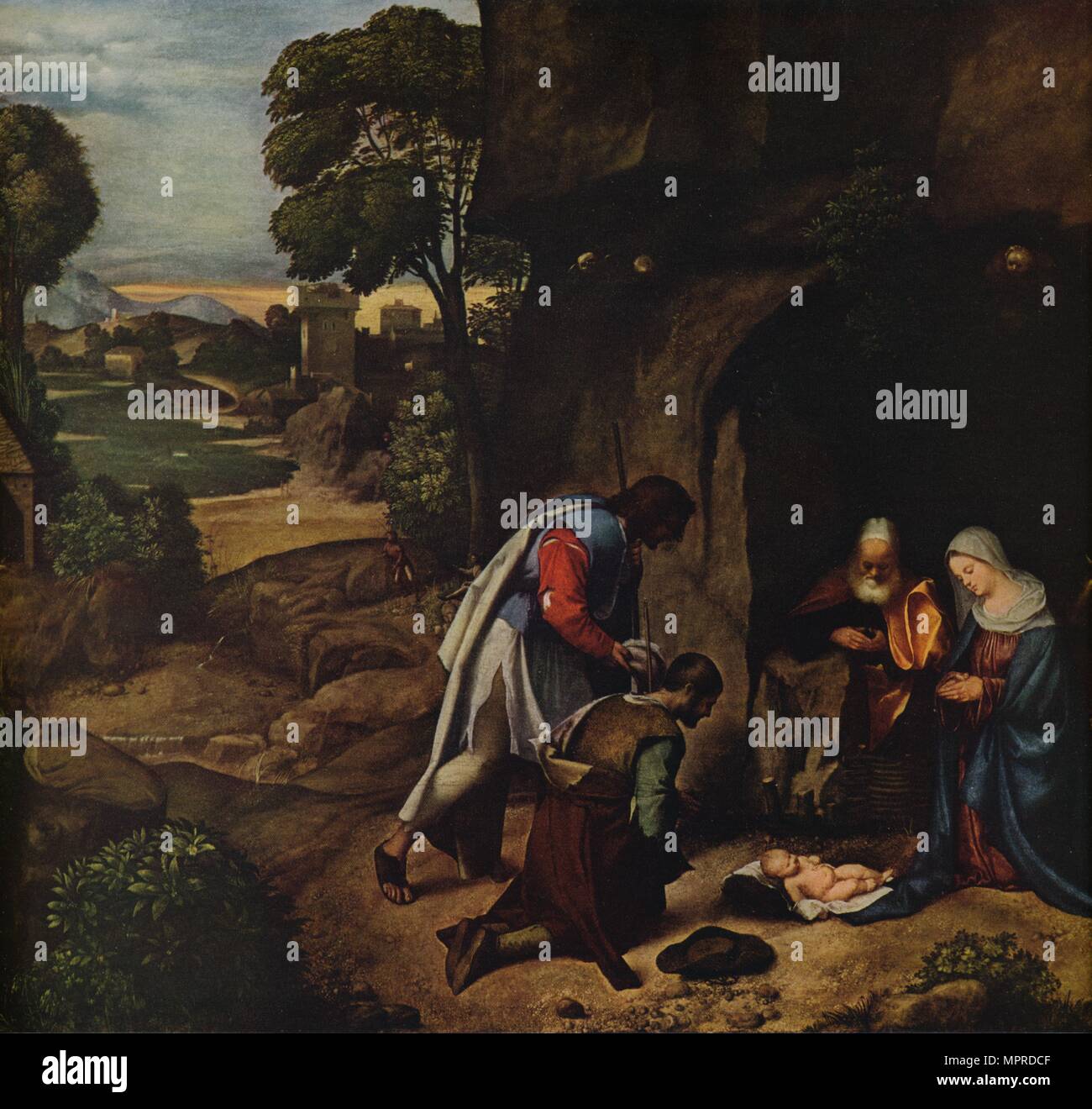 "L'Adorazione dei Pastori", 1505-1510. Artista: Giorgione. Foto Stock