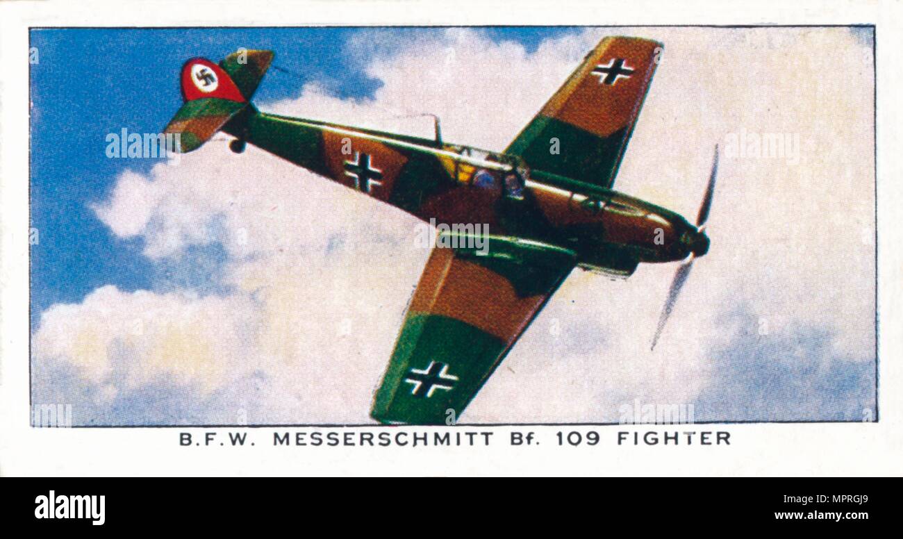 "B.F.W. Messerschmitt Bf. 109 Fighter", 1938. Artista: sconosciuto. Foto Stock