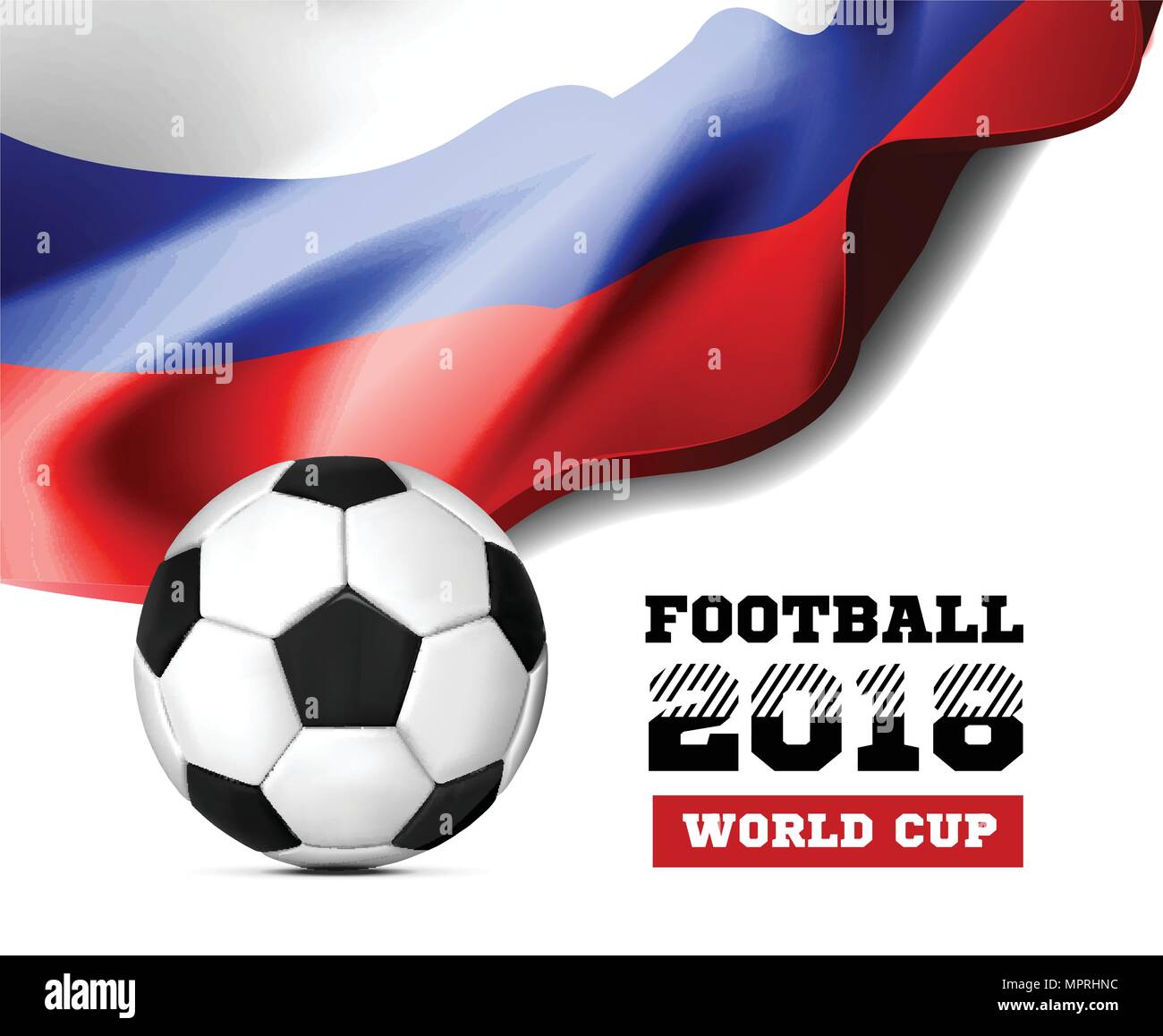 Campionato del Mondo di Calcio 2018 Calcio Sfondo della Russia con la bandiera e la sfera di calcio. Illustrazione Vettoriale Illustrazione Vettoriale