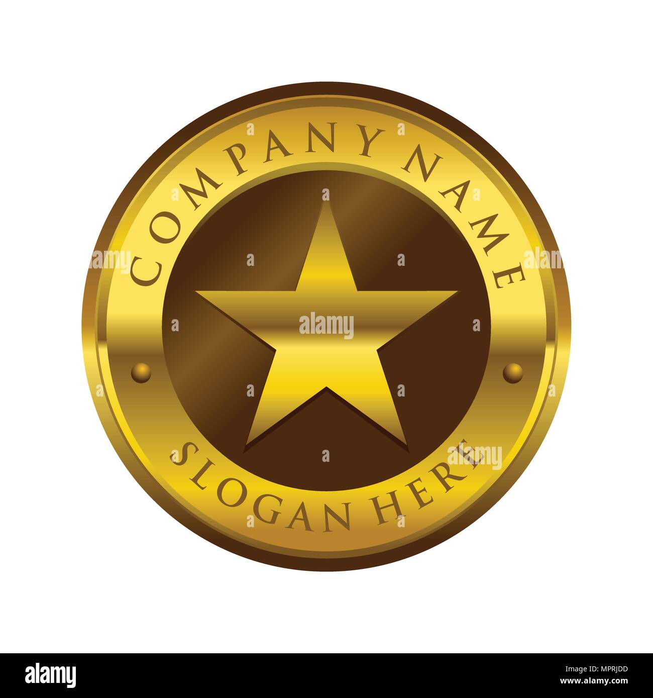Golden stella circolare emblema simbolo vettore Logo grafico del modello di progettazione Illustrazione Vettoriale