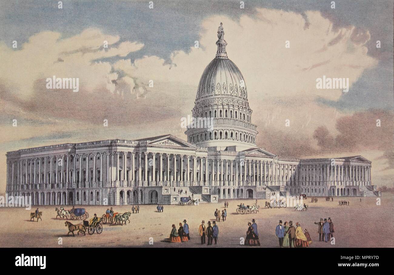 Stati Uniti Campidoglio - Washinton, D.C., pub. 1865, Currier & Ives (Litografia a colori) Foto Stock