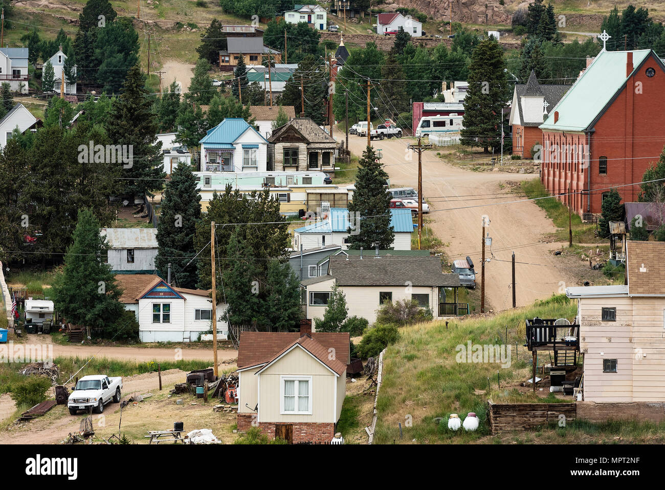 Reddito basso alloggiamento nella vecchia città mineraria di Victor, Colorado, Stati Uniti d'America. Foto Stock