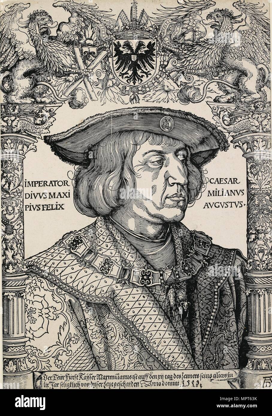 Ritratto dell'imperatore Massimiliano I, C1519. Artista: Albrecht Dürer. Foto Stock