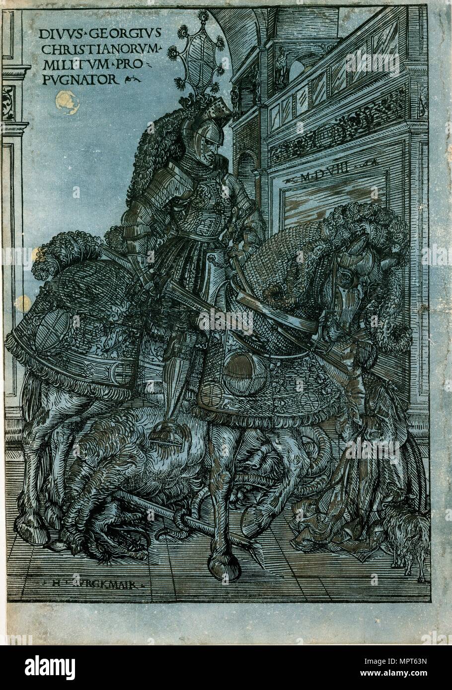 San Giorgio a cavallo, 1508. Artista: Hans Burgkmair, the Elder. Foto Stock