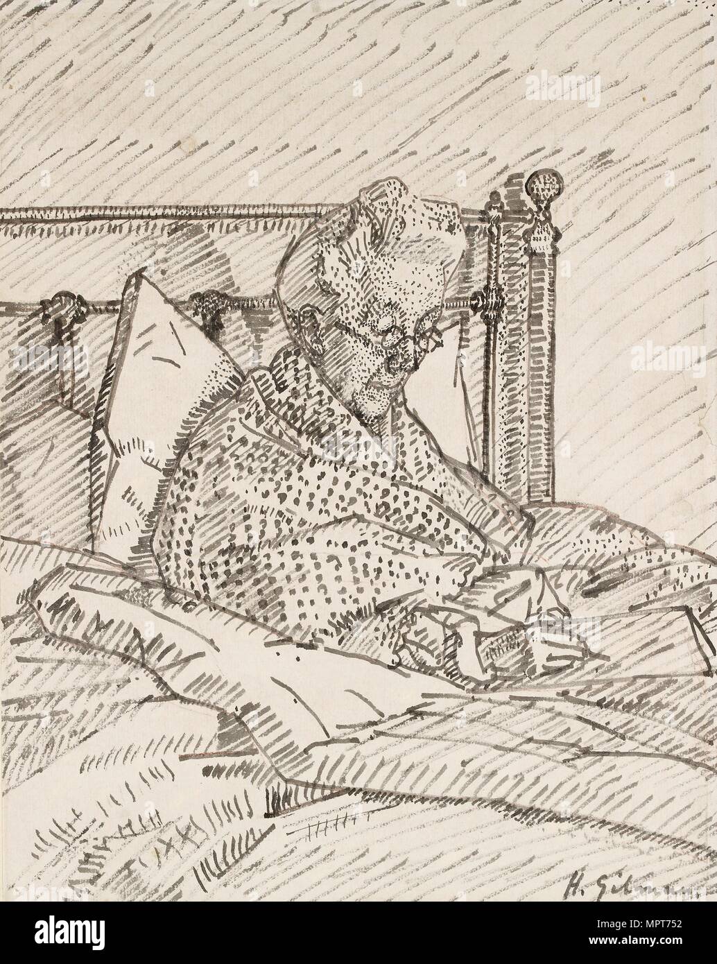 Ritratto di Madre dell'artista scrivere a letto, c1913. Artista: Harold Gilman. Foto Stock