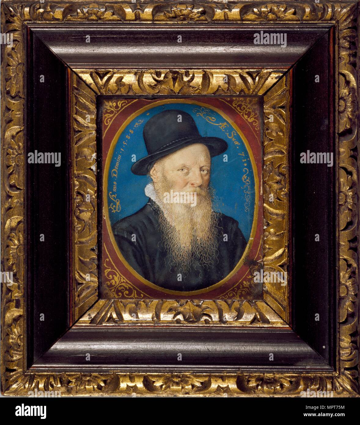 Uomo anziano in una Black Hat, 1588. Artista: Isaac Oliver I. Foto Stock