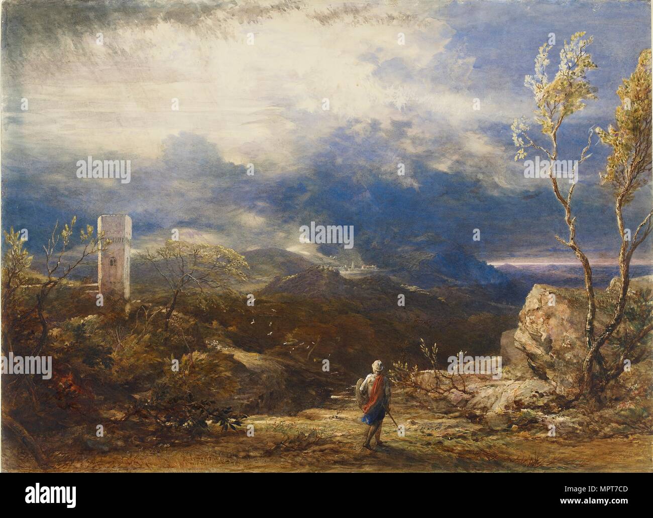 Christian scendere nella valle di umiliazione (da "Pilgrim's Progress"), 1848. Artista: Samuel Palmer. Foto Stock