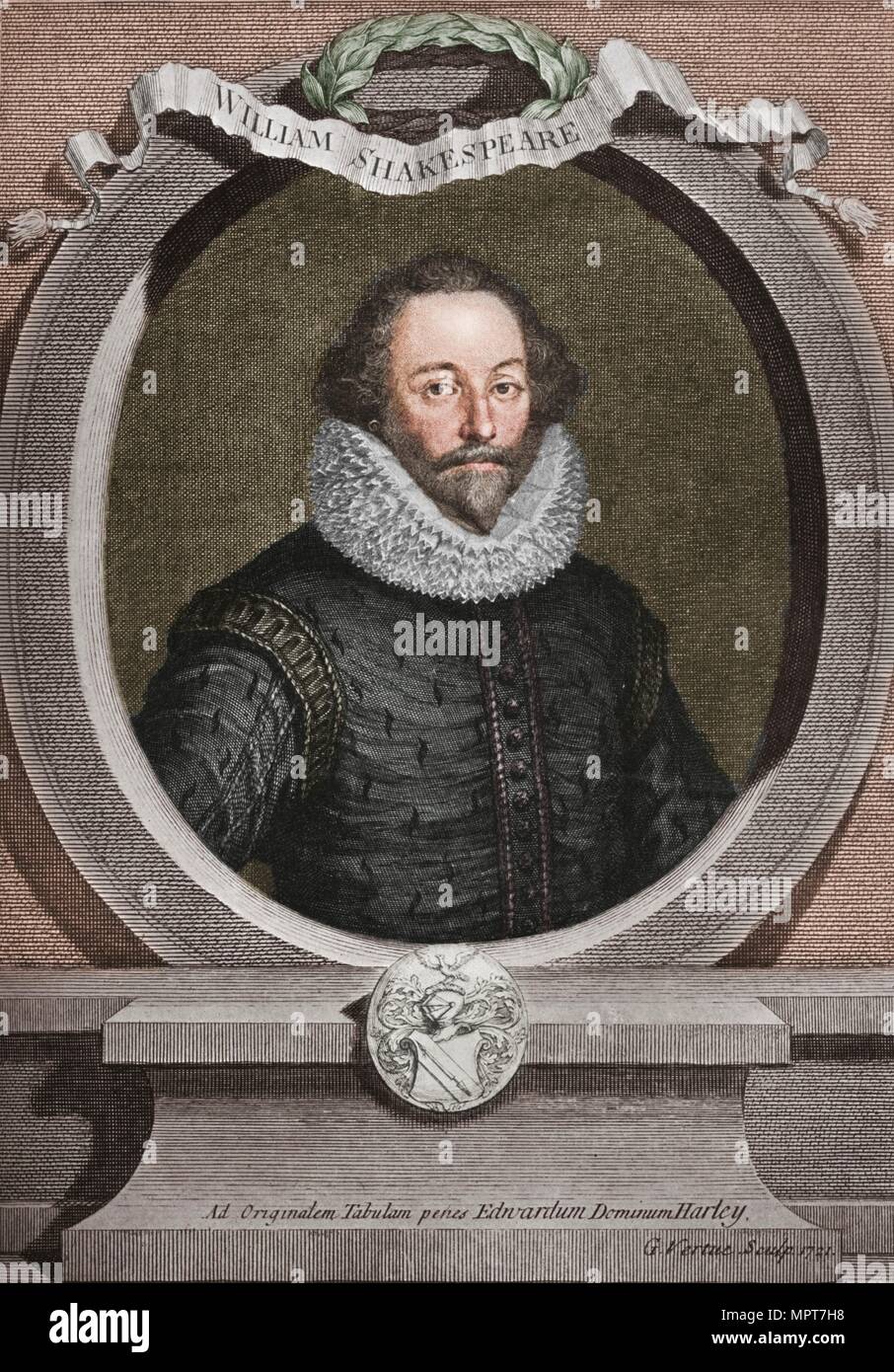 William Shakespeare (1564-1616), poeta inglese e drammaturgo, 1721, (1913). Artista: George Vertue. Foto Stock