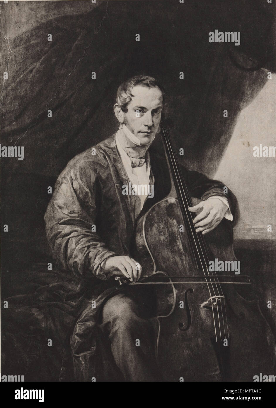Ritratto del Conte Matvey Yuryevich Vilyegorsky (1794-1866) con violoncello (nach K, Briullow), 1904. Foto Stock