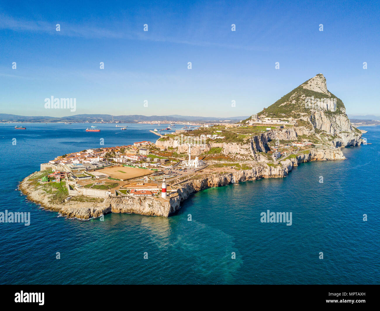 Gibilterra monolito di roccia, Gibilterra, Penisola Iberica, British Overseas territorio Foto Stock