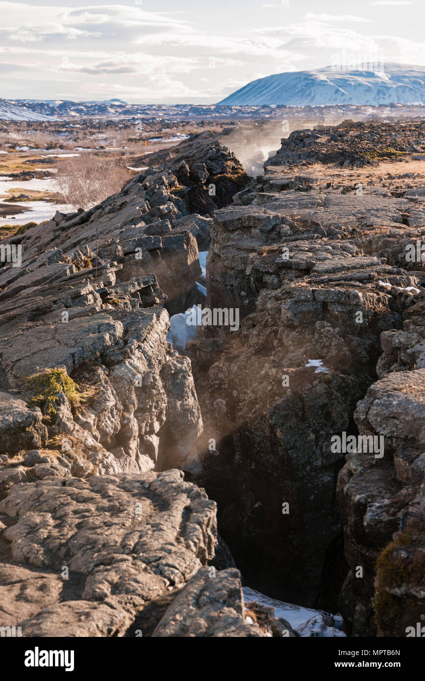 Rift continentale tra Nord America e piastra eurasiatica, Mid-Atlantic Ridge, Rift Valley, Silfra fessura, Krafla Foto Stock