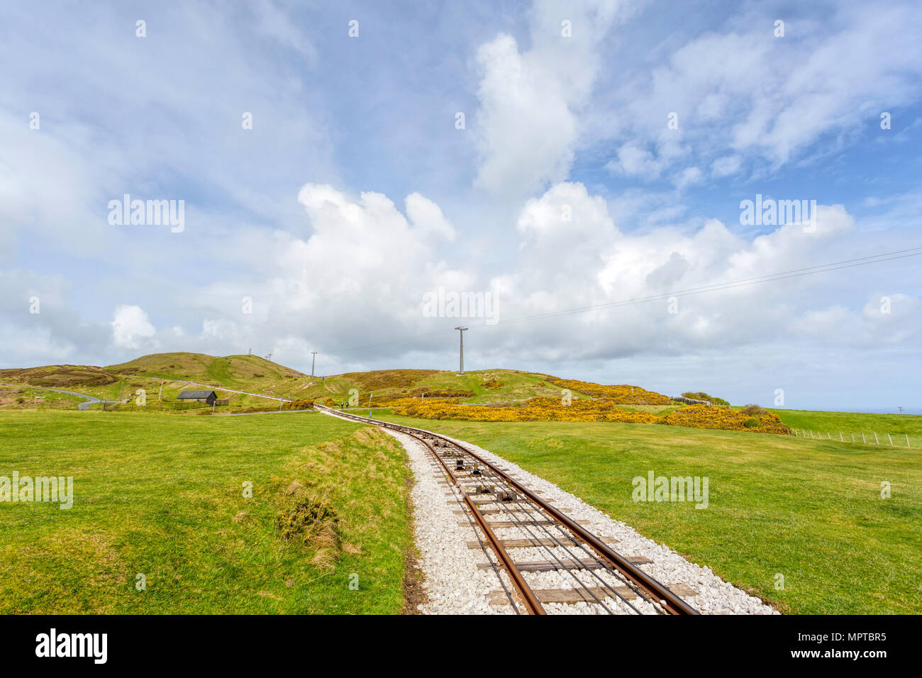 Great Orme sede tranviaria, la Gran Bretagna è soltanto il cavo-trasportata su strada pubblica linea tramviaria a Great Orme Country Park & Riserva Naturale, Llandudno, Galles del Nord, Regno Unito. Foto Stock