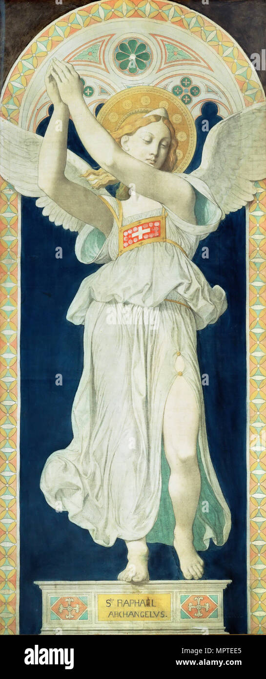 L Arcangelo Raffaele. Cartone per le finestre della cappella di San Ferdinando, 1842. Foto Stock